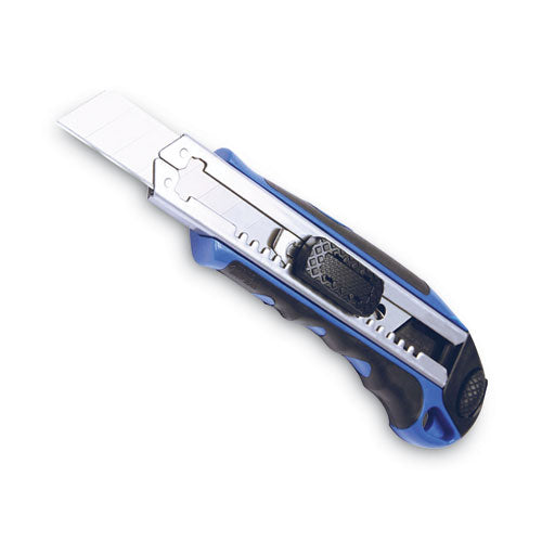 Image of COSCO Heavy-Duty Snap Blade Utility Knife, Four 8-Point Blades, Retractable 4" Blade, 5.5" Plastic/Rubber Handle, Blue