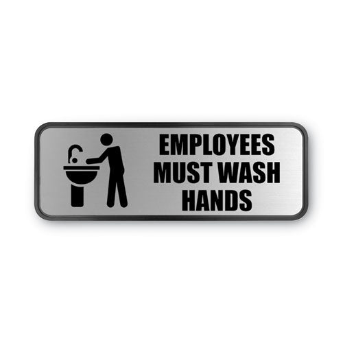 Image of COSCO Brushed Metal Office Sign, Employees Must Wash Hands, 9 X 3, Silver