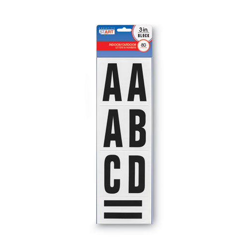 Image of COSCO Peel-and-Stick Letters, Numbers and Symbols, 3" Tall, Black Characters, White Background, 80 Pieces