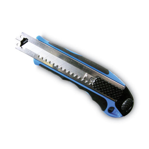 Image of COSCO Heavy-Duty Snap Blade Utility Knife, Four 8-Point Blades, Retractable 4" Blade, 5.5" Plastic/Rubber Handle, Blue