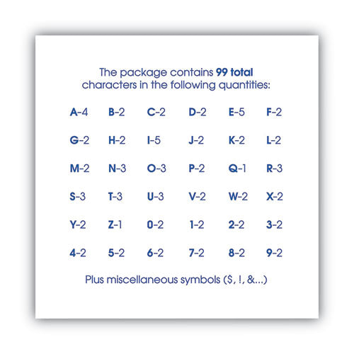 Image of COSCO Peel-and-Stick Letters, Numbers and Symbols, 2" Tall, Black Characters, White Background, 99 Pieces