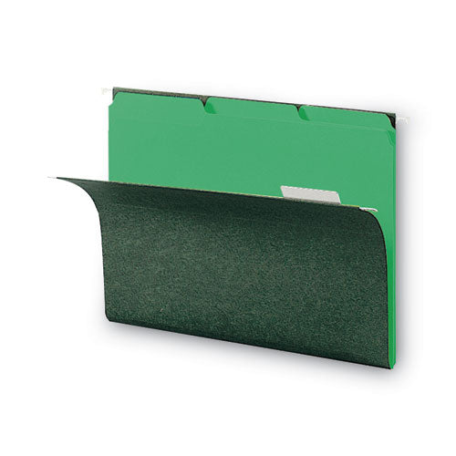 Image of Smead Interior File Folders, 1/3-Cut Tabs: Assorted, Letter Size, 0.75" Expansion, Green, 100/Box