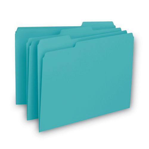 Image of Smead Interior File Folders, 1/3-Cut Tabs: Assorted, Letter Size, 0.75" Expansion, Aqua, 100/Box