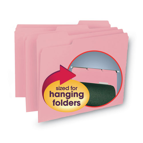 Image of Smead Interior File Folders, 1/3-Cut Tabs: Assorted, Letter Size, 0.75" Expansion, Pink, 100/Box