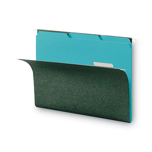 Image of Smead Interior File Folders, 1/3-Cut Tabs: Assorted, Letter Size, 0.75" Expansion, Aqua, 100/Box