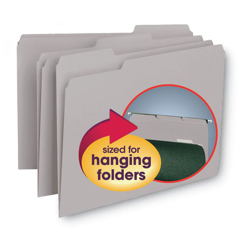 Image of Smead Interior File Folders, 1/3-Cut Tabs: Assorted, Letter Size, 0.75" Expansion, Gray, 100/Box
