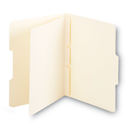 Image of Smead Self-Adhesive Folder Dividers for Top/End Tab Folders, Prepunched for Fasteners, 1 Fastener, Letter Size, Manila, 100/Box