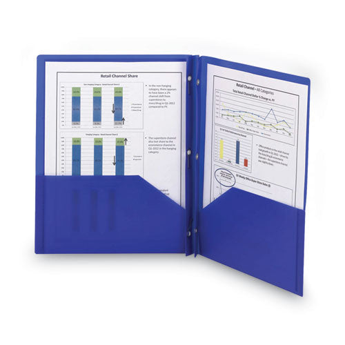 Image of Smead Poly Two-Pocket Folder With Fasteners, 180-Sheet Capacity, 11 X 8.5, Blue, 25/box