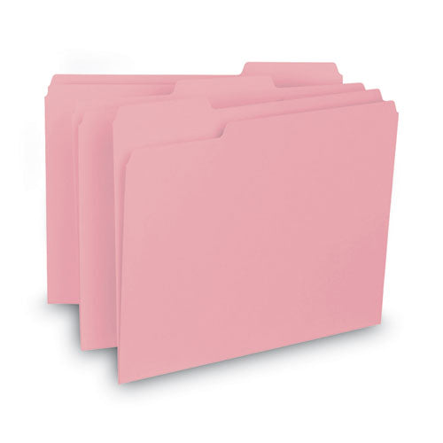 Image of Smead Interior File Folders, 1/3-Cut Tabs: Assorted, Letter Size, 0.75" Expansion, Pink, 100/Box