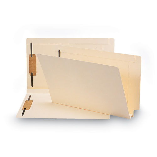Image of Smead End Tab W-Fold Fastener Folders with Reinforced Tabs, 1.5" Expansion, 2 Fasteners, Legal Size, Manila, 50/Box