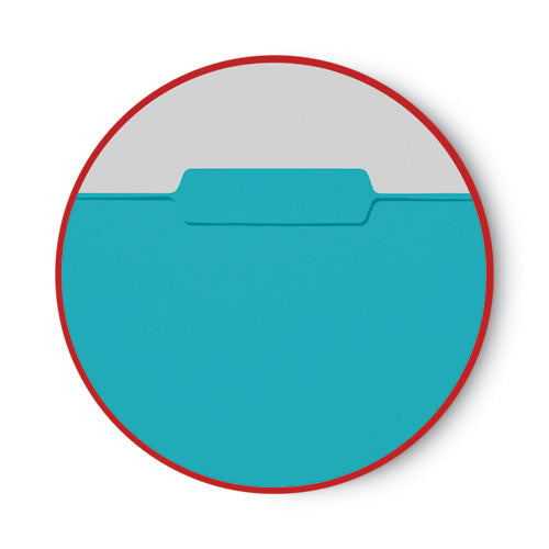 Image of Smead Interior File Folders, 1/3-Cut Tabs: Assorted, Letter Size, 0.75" Expansion, Aqua, 100/Box