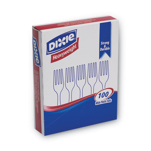 Image of Dixie® Plastic Cutlery, Heavyweight Fork, White, 100/Box