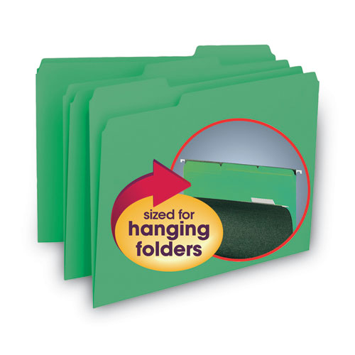 Image of Smead Interior File Folders, 1/3-Cut Tabs: Assorted, Letter Size, 0.75" Expansion, Green, 100/Box