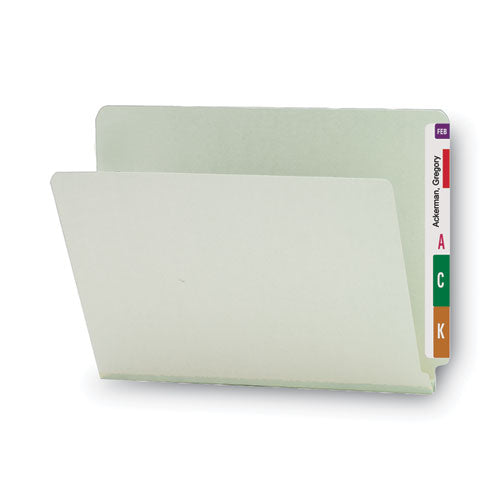 Image of Smead Extra-Heavy Recycled Pressboard End Tab Folders, Straight Tabs, Letter Size, 1" Expansion, Gray-Green, 25/Box