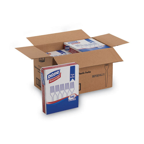 Image of Dixie® Plastic Cutlery, Heavyweight Fork, White, 100/Box, 10 Boxes/Carton