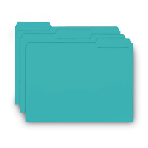 Image of Smead Interior File Folders, 1/3-Cut Tabs: Assorted, Letter Size, 0.75" Expansion, Aqua, 100/Box