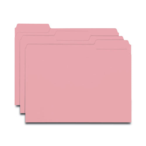 Image of Smead Interior File Folders, 1/3-Cut Tabs: Assorted, Letter Size, 0.75" Expansion, Pink, 100/Box