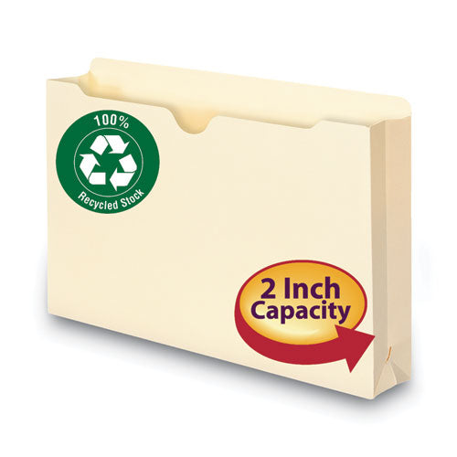 Image of Smead 100% Recycled Top Tab File Jackets, Straight Tab, Legal Size, Manila, 50/box