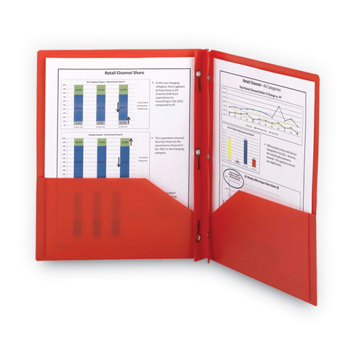 Image of Smead Poly Two-Pocket Folder With Fasteners, 180-Sheet Capacity, 11 X 8.5, Red, 25/box