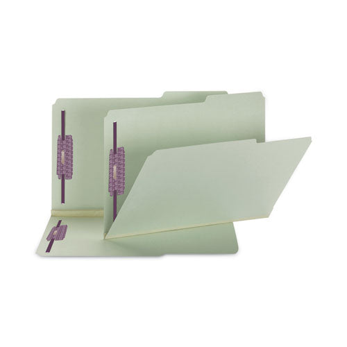 Image of Smead Recycled Pressboard Folders, Two SafeSHIELD Coated Fasteners, 2/5-Cut: Right, 2" Expansion, Legal Size, Gray-Green, 25/Box