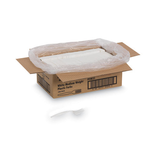 Image of Dixie® Plastic Cutlery, Mediumweight Fork, Plastic, White, 1,000/Carton