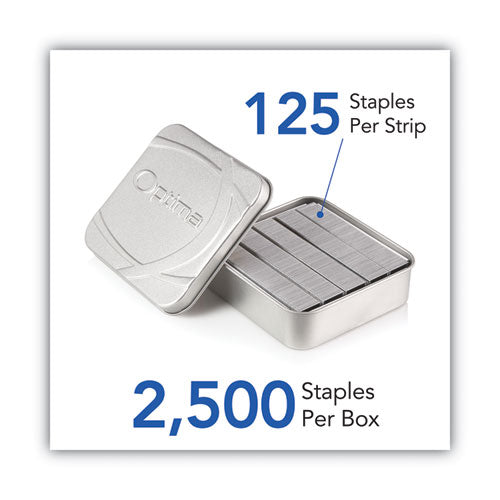 Image of Swingline® Optima High-Capacity Staples, 0.38" Leg, 0.5" Crown, Steel, 125/Strip, 20 Strips/Box