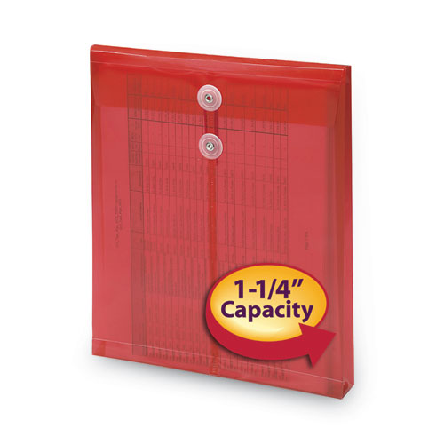 Image of Smead Poly String and Button Interoffice Envelopes, Open-End (Vertical), 9.75 x 11.63, Transparent Red, 5/Pack