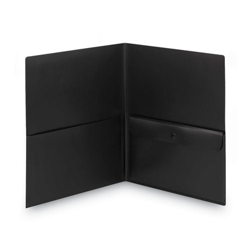Image of Smead Poly Two-Pocket Folder With Snap Closure Security Pocket, 100-Sheet Capacity, 11 X 8.5, Black, 5/pack