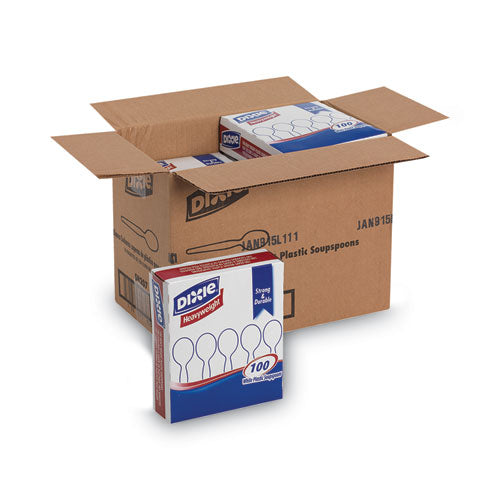 Image of Dixie® Plastic Cutlery, Heavyweight Soup Spoon, White, 100/Box, 10 Boxes/Carton