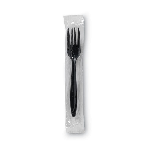 Image of Dixie® Individually Wrapped Heavyweight Forks, 6.88", Plastic, Black, 1,000/Carton