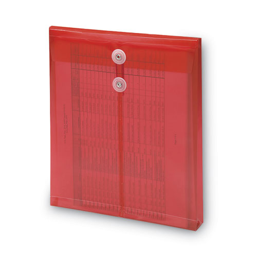Image of Smead Poly String and Button Interoffice Envelopes, Open-End (Vertical), 9.75 x 11.63, Transparent Red, 5/Pack