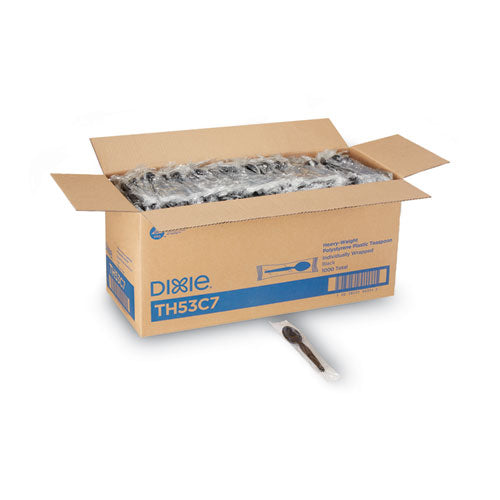 Image of Dixie® Individually Wrapped Heavyweight Spoon, Plastic, Black, 1,000/Carton