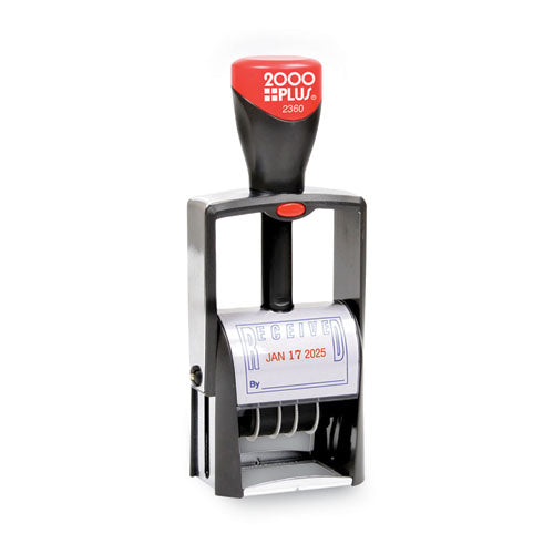Image of COSCO 2000PLUS® Self-Inking Heavy-Duty Line Dater, 1.25 x 1.83, Red/Blue