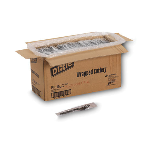 Image of Dixie® Individually Wrapped Heavyweight Forks, 6.88", Plastic, Black, 1,000/Carton