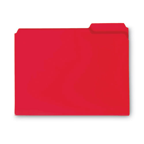 Image of Smead Top Tab Poly Colored File Folders, 1/3-Cut Tabs: Assorted, Letter Size, 0.75" Expansion, Red, 24/Box