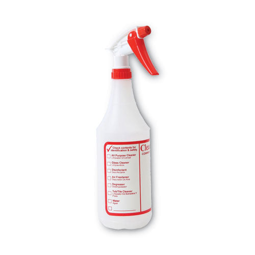 Image of Boardwalk® General Purpose Plastic Bottle with Trigger Spray, 32 oz, Clear/Red, 3/Pack