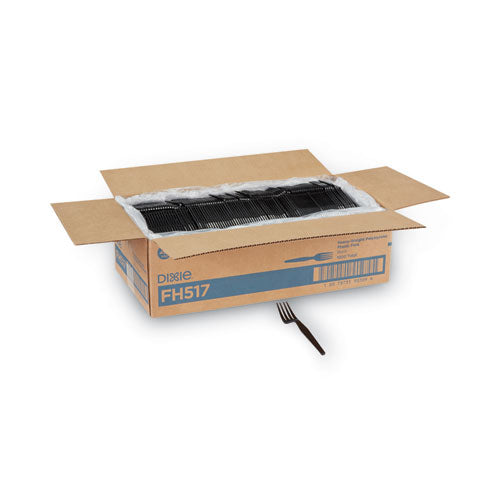 Image of Dixie® Plastic Cutlery, Heavyweight Fork, Black, 1,000/Carton