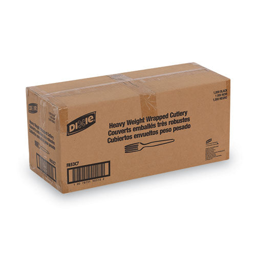Image of Dixie® Individually Wrapped Heavyweight Forks, Plastic, Black, 1,000/Carton