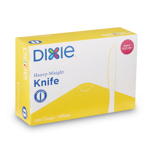 Image of Dixie® Plastic Cutlery, Heavyweight Knife, White, 100/Box