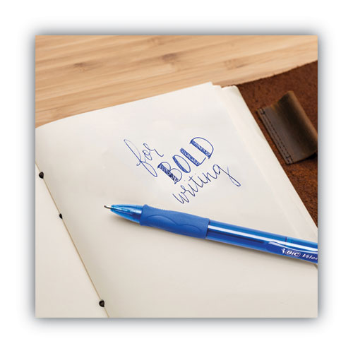 Image of BIC® Glide Bold Ballpoint Pen, Retractable, Bold 1.6 Mm, Blue Ink, Translucent Blue Barrel, Dozen