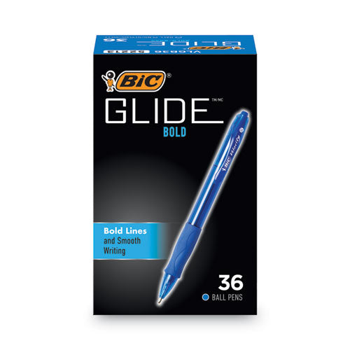 Image of BIC® GLIDE Bold Ballpoint Pen Value Pack, Retractable, Bold 1.6 mm, Blue Ink, Translucent Blue Barrel, 36/Pack