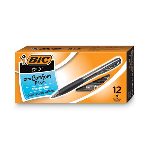 Image of BIC® BU3 Ballpoint Pen, Retractable, Bold 1 mm, Black Ink, Smoke/Black Barrel, Dozen