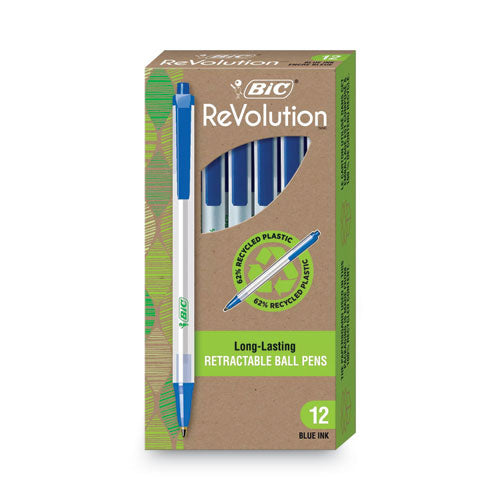 Image of BIC® Ecolutions Clic Stic Ballpoint Pen, Retractable, Medium 1 mm, Blue Ink, Translucent Frost/Blue Barrel, Dozen