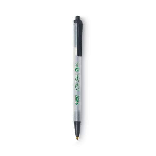 Image of BIC® Ecolutions Clic Stic Ballpoint Pen, Retractable, Medium 1 mm, Black Ink, Translucent Frost/Black Barrel, Dozen