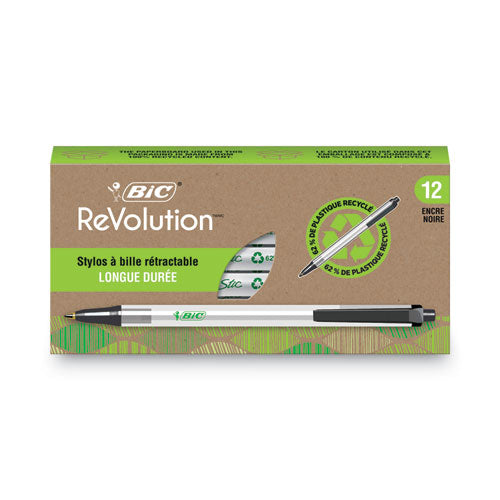 Image of BIC® Ecolutions Clic Stic Ballpoint Pen, Retractable, Medium 1 mm, Black Ink, Translucent Frost/Black Barrel, Dozen