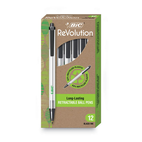 Image of BIC® Ecolutions Clic Stic Ballpoint Pen, Retractable, Medium 1 mm, Black Ink, Translucent Frost/Black Barrel, Dozen