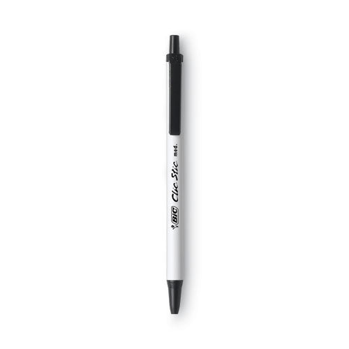 Image of BIC® Clic Stic Ballpoint Pen, Retractable, Medium 1 Mm, Black Ink, White Barrel, Dozen