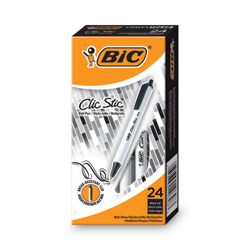 Image of BIC® Clic Stic Ballpoint Pen Value Pack, Retractable, Medium 1 Mm, Black Ink, White Barrel, 24/pack