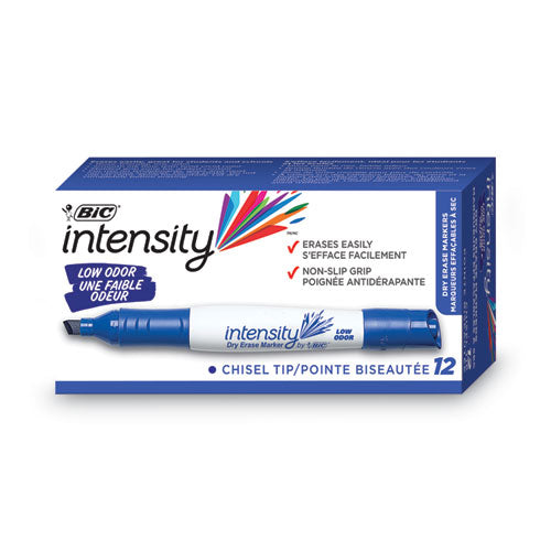 Image of BIC® Intensity Low Odor Chisel Tip Dry Erase Marker, Broad Chisel Tip, Blue, Dozen