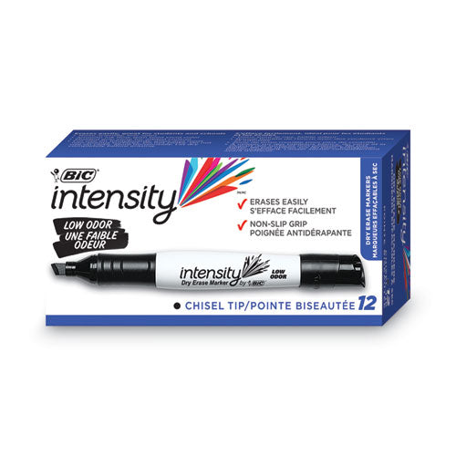 Image of BIC® Intensity Low Odor Chisel Tip Dry Erase Marker, Broad Chisel Tip, Black, Dozen